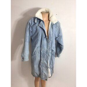 Vintage Denim Trucker Coat Jacket Fleece Lined Y2K Womens Large